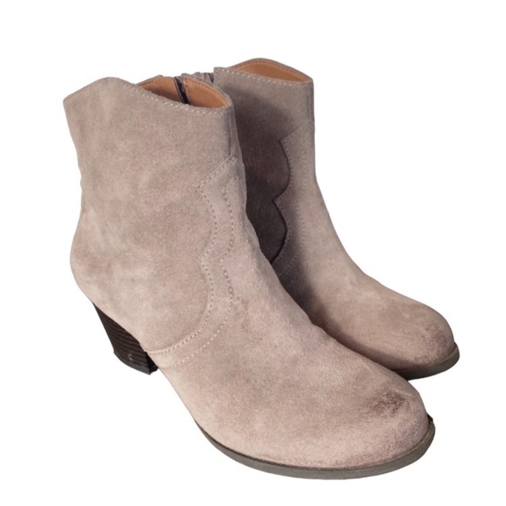 LUCKY BRAND Taupe Suede Side Zipper Western Booties